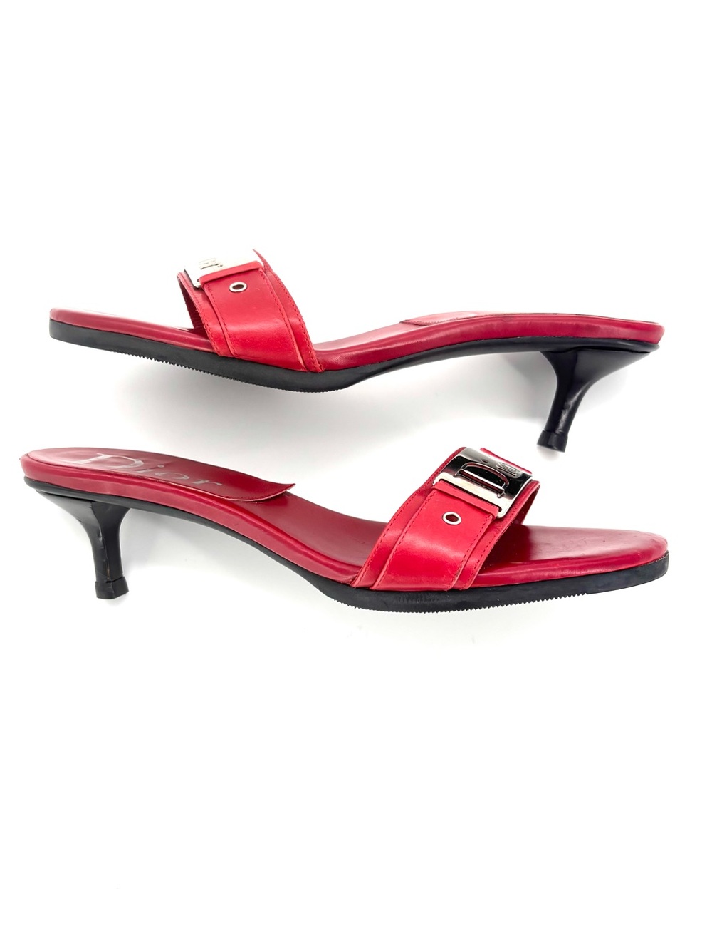 Dior Vintage Galliano Logo Plaque Red Leather Slip On Mules Sandals 35.5 - Picture 5 of 9